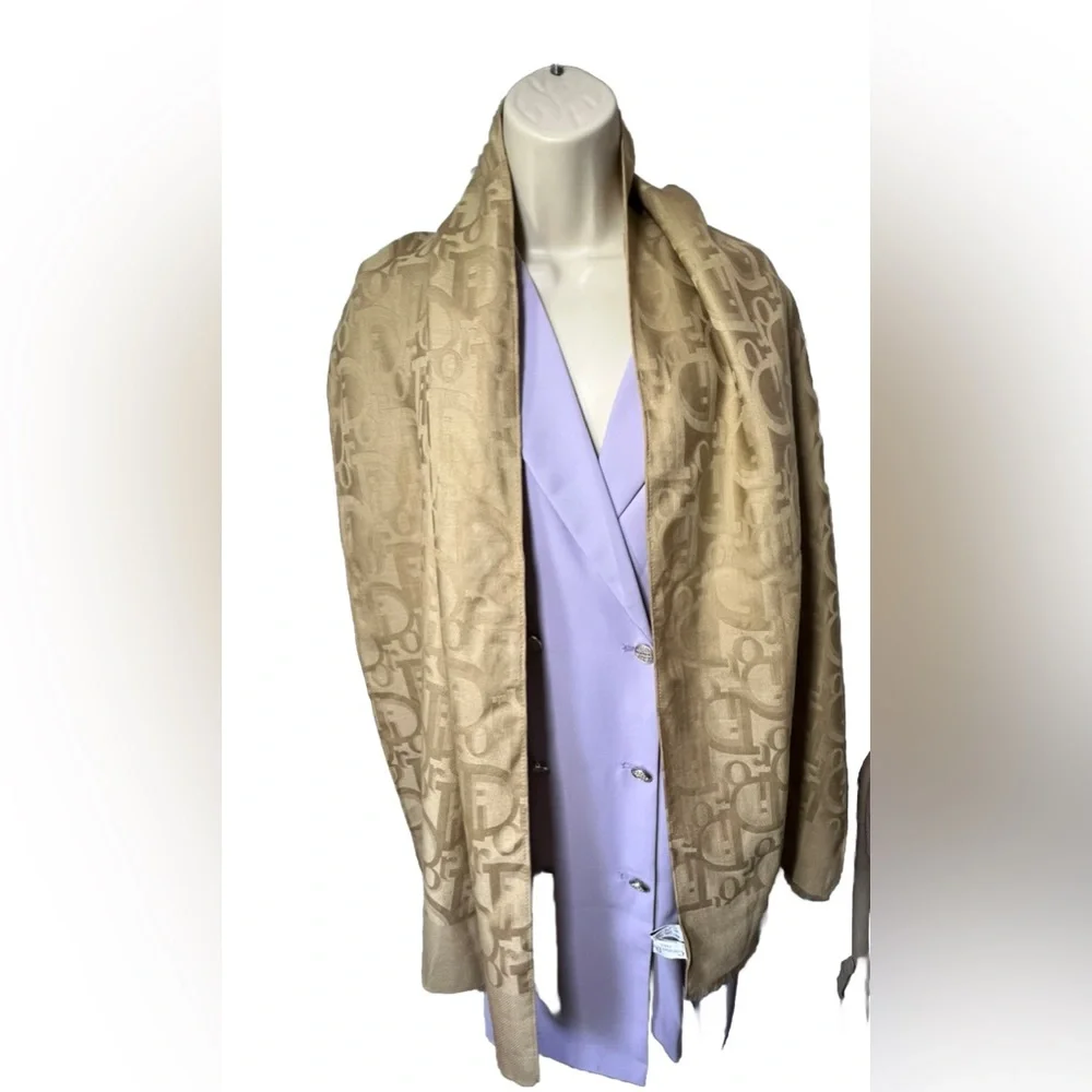 Auth Christian Dior Stole Shawl Scarf 35%Silk; 65%Wool